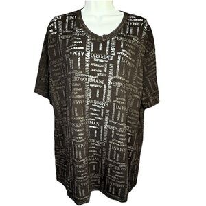 Emporio Armani Sheer Printed V-Neck Tee Shirt Women’s Size 12 Black